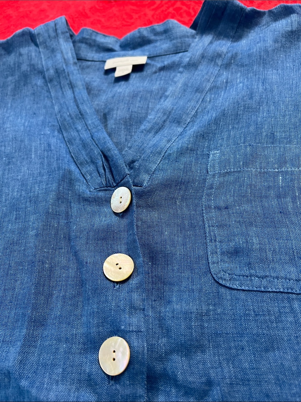 Pure Jill Linen Blue Tunic Top Women's Medium 3/4 Sleeve - Picture 2 of 5